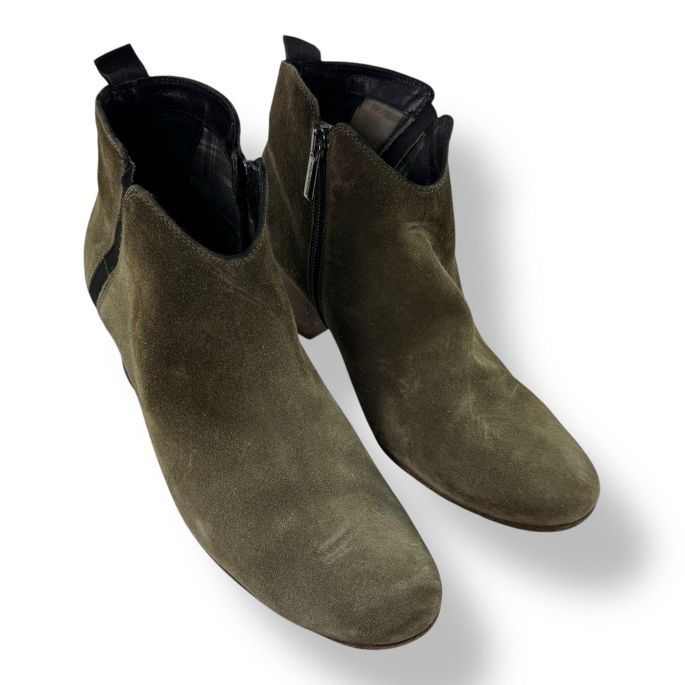 Aquatalia Green Suede Leather Side Zip Ankle Heeled Bootie Womens Size 9.5